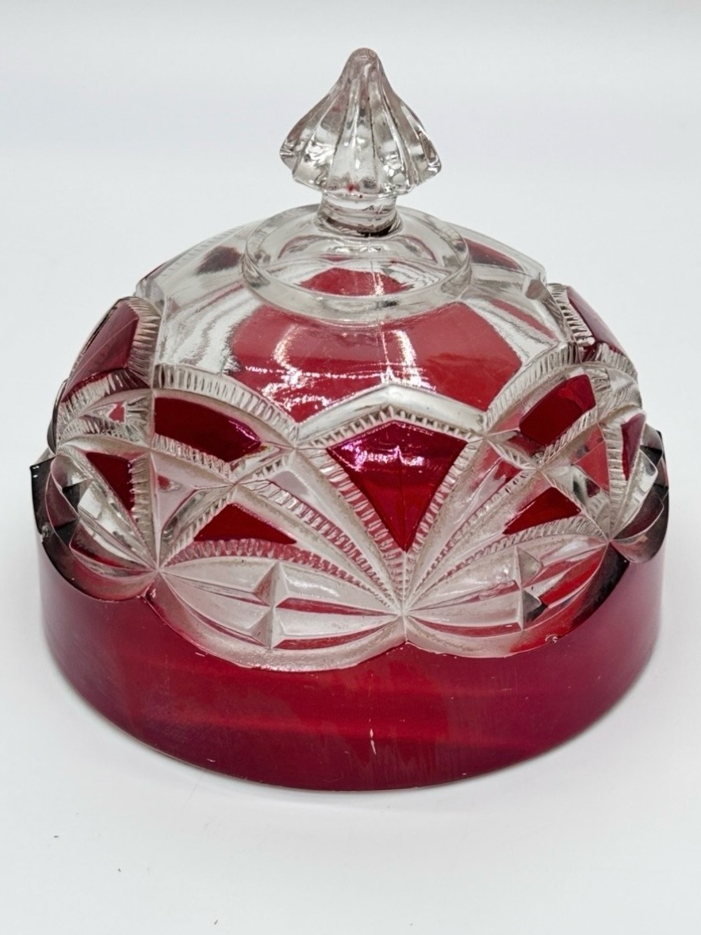 Vintage candy dish lid ruby red crystal
